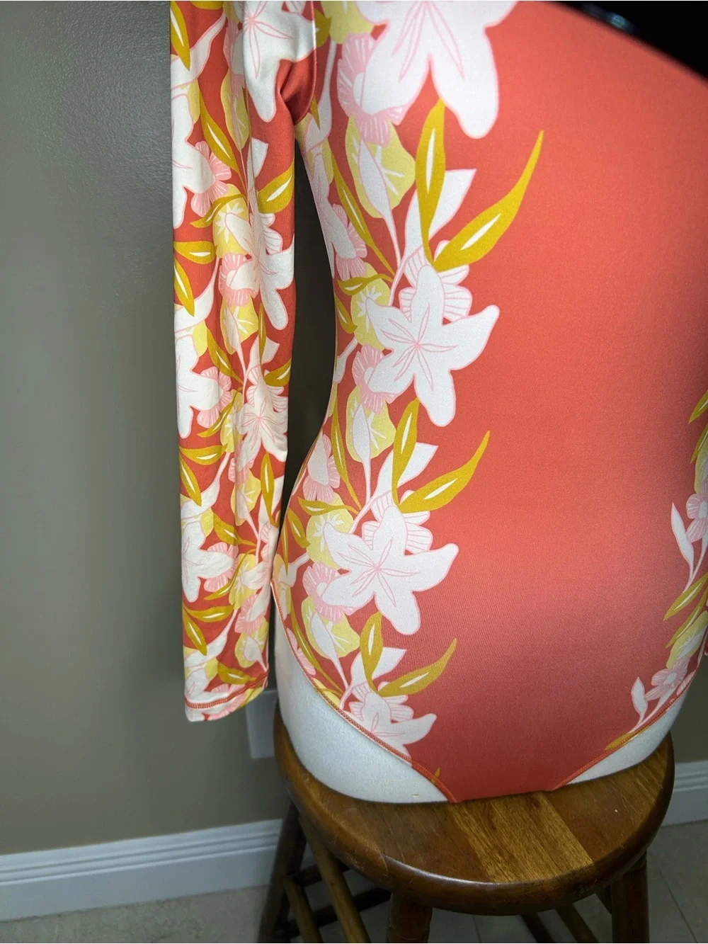 Hurley Coral Floral Long-Sleeve One-Piece Swimsuit